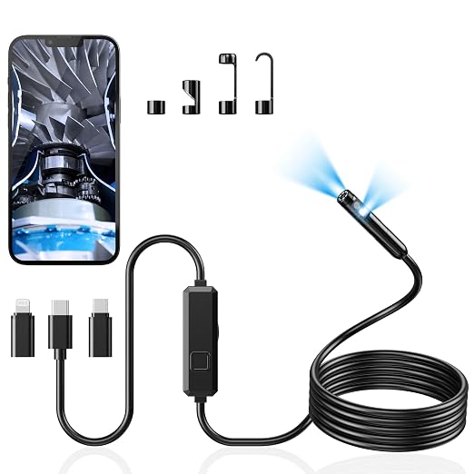 Endoscope Camera with Light, Dual-Lens 1920P HD Borescope with 8 Adjustable LED Lights, IP67 Waterproof Boroscope Inspection Tools, 9.8ft Semi-Rigid Snake Camera for iOS & Android by Acoath