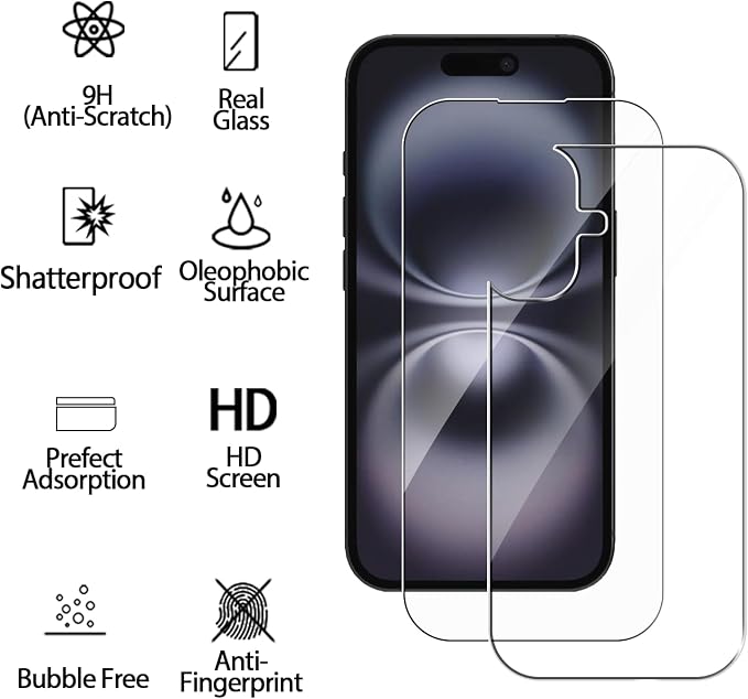 Front and Back Protector for iPhone 16 + Camera Lens Protector | (2+2+2) 9H Hardness, Easy to Install with Alignment Tool,Case Friendly - Image 2