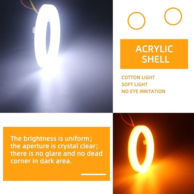 Qasim 1-Pair 60MM White+Amber Switchback 72SMD 4014 LED Halo Ring Angel Eyes Led Lights 12V - Image 6