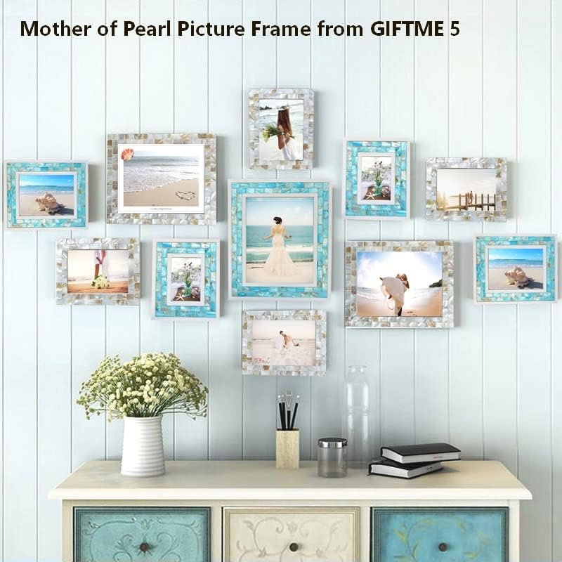 Picture Frame 5x7 Mother of Pearl Photo Frame,Beach Picture Frame Tabletop or Wall Hanging Display Frame(5x7 Natural White,1pc) - Image 6