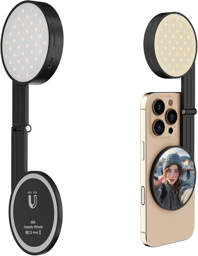 LOUERN Magnetic Dual-Sided Selfie Light Compatible with iPhone MagSafe, CRI95+ Rechargeable| Foldable|Compact Phone Light with Mirror for Selfies/Photography/Makeup/Video Conference/Influencers by Louern