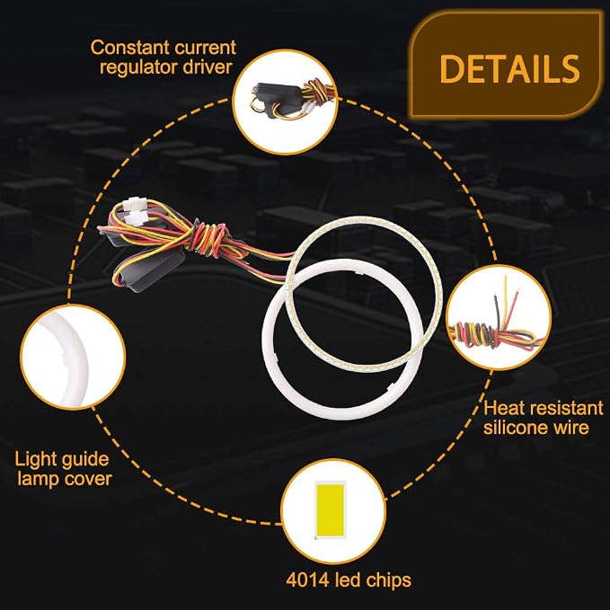 Qasim 1-Pair 110MM White+Amber Switchback 132SMD 4014 LED Halo Ring Angel Eye DRL Fog Light Turn Signal Lamp 12V - Image 4