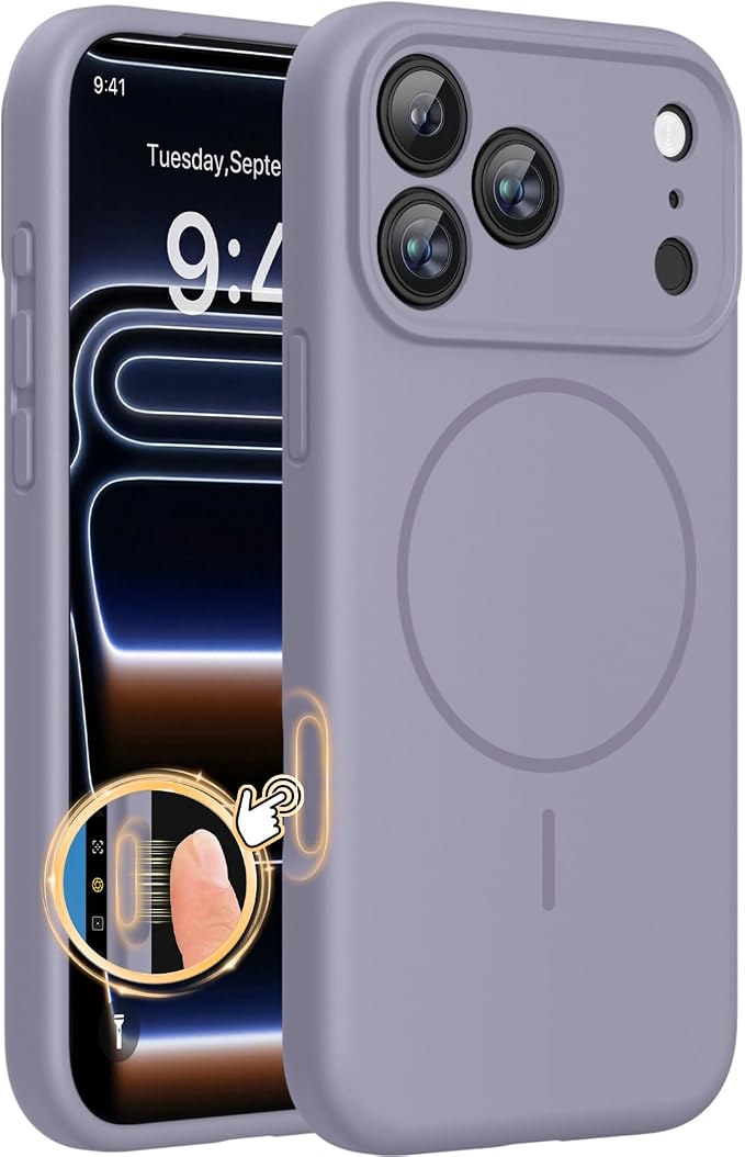 Miracase Magnetic for iPhone 17 Pro Case, Silicone, Lavender Gray | Compatible with MagSafe, Soft Microfiber Lining,Shockproof Drop Protection Phone Case for 17 Pro by Miracase