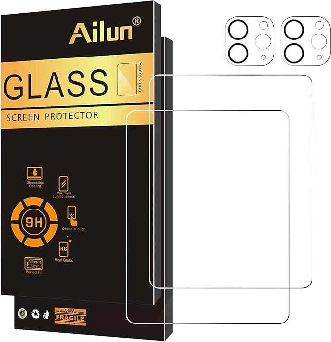 Ailun Screen Protector+Camera Lens Protector for iPad Pro 12.9, 2+2 Pack | 2022 6th & 2021 5th 2020 4th Generation, Tempered Glass, Anti-Scratch, Case Friendly, Compatible with Face ID Apple Pencil by Ailun