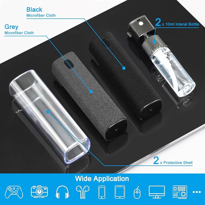 2 Pack Screen Cleaner Spray and Wipe for Laptop Monitor and Car Screens, Phone Touchscreen Mist Cleaning Kit for Cellphone, Tablet, PC, Computer, LCD, Eyeglass, iPhone, iPad, Mac Pro - Black and Grey - Image 2