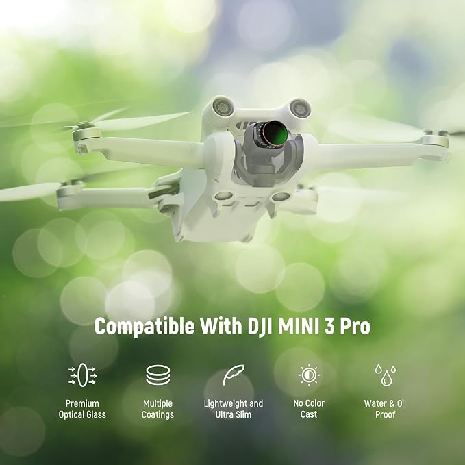 NEEWER Variable ND Filter Compatible with DJI Mini 3 / Mini 3 Pro, ND2-32 1-5 Stops Snap On Multicoated HD Optical Glass Slim Drone Camera Lens Aerial Video Photography Accessories - Image 2