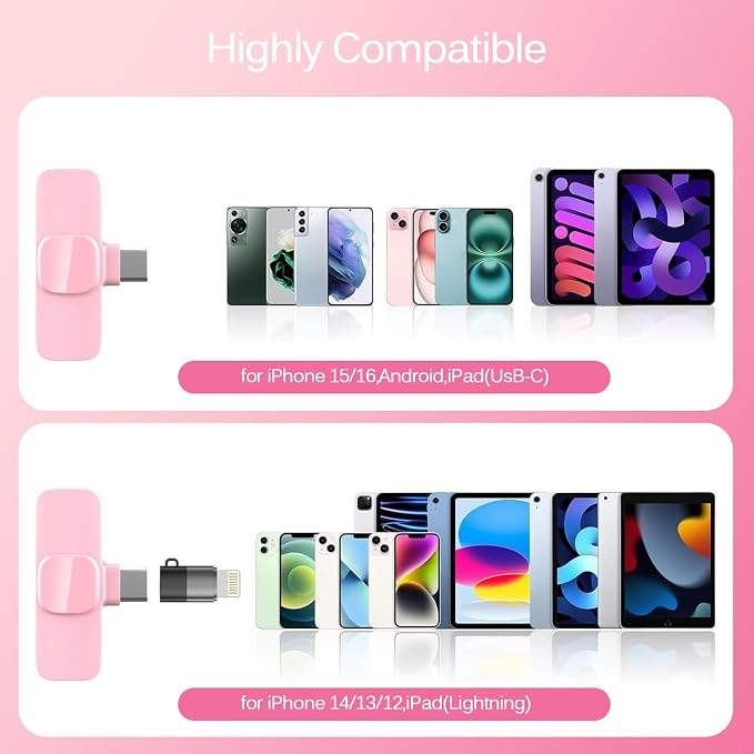Wireless Lavalier Lapel Microphone for iPhone, iPad, mini Video Recording Mic for Interview Video Podcast Vlog YouTube & Livestream, Noise Reduction, Plug & Play (Pink) - Image 7