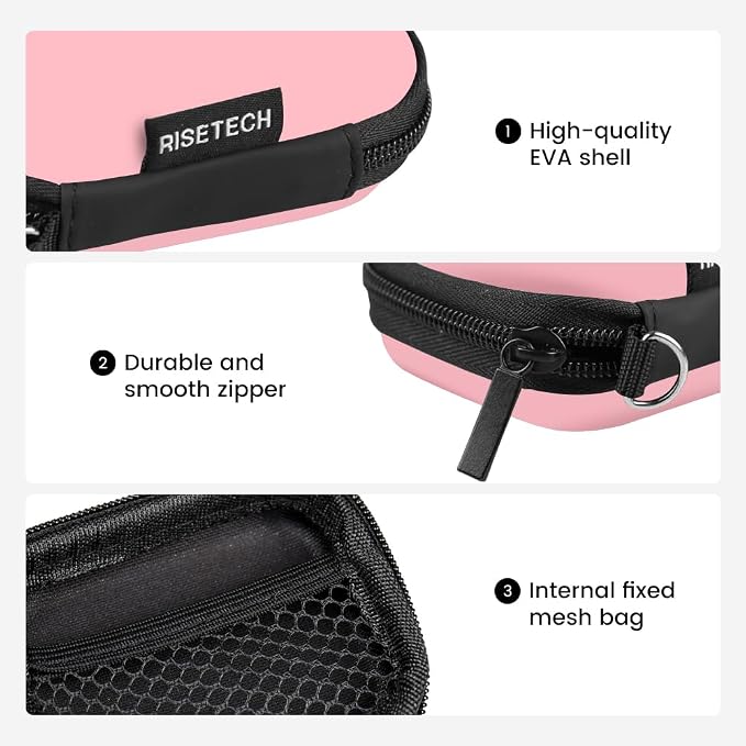 Earbud Case Holder, RISETECH Hard Earphone Travel Case Zipper Pouch Compatible with Wired Earbuds, TAGRY X08, Btootos A90 Pro, in Ear Monitor -Pink - Image 4