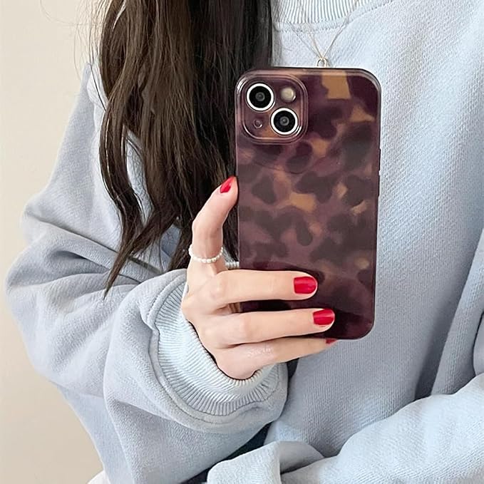Cute Phone Case for iPhone 15 Plus/14 Plus Case Cheetah Leopard Print | Amber Tortoiseshell Pattern,Full Camera Protective,Slim Shockproof TPU,Aesthetic Girly Glossy Cover for Women Men-Brown - Image 6