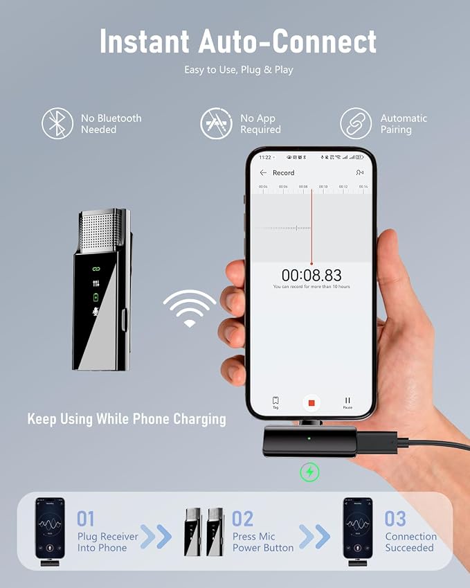 Pro 4 Wireless Lavalier Lapel Microphone System for iPhone Android Phone PC Laptop with USB C/Lightning, 48KHz 24Bit, Reverb,Noise Cancelling for Video Recording Podcast Stream Vlog - Image 6