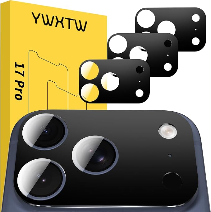 YWXTW [0 Bubbles for iPhone 17 Pro Camera Lens Protector, Full Coverage Tempered Glass Lens Screen Protector for iPhone 17 Pro Accessories, Case Friendly, HD Clear, 3 Pack (Black) by YWXTW