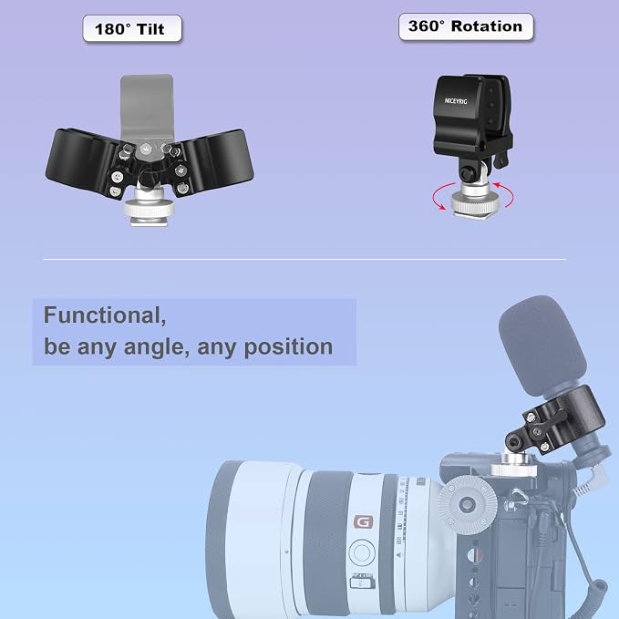 NICEYRIG Shock-proof Shotgun Microphone Holder with 18.5-35 mm Adjustable Clamp, Microphone LED Flashlight Aluminum Holder for Camera, Cage Rig, Tripod - 549 - Image 6