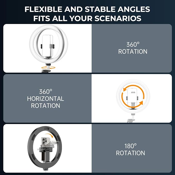 12" Ring Light with Stand Tripod for iPhone, Overhead Phone Camera Mount, Adjustable 72" Height Tripod Holder Floor, Phone Stand for Video Recording Filming Streaming Cooking TikTok YouTube, CRI >95 - Image 8