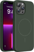 miracase Magnetic for iPhone 13 Pro Max Case, [Soft Anti-Scratch Microfiber Lining], Compatible with MagSafe, Liquid Silicone Shockproof Drop Protection Phone Case for 13 Pro Max, Dark Green by Miracase
