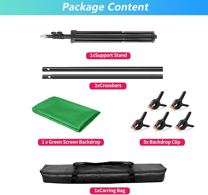 Green Screen Backdrop Kit with Stand, 5X6.5ft Portable Green Screen Backdrop with Stand kit, GreenScreen Background with Stand Carrying Bag Clamp for Streaming Video Zoom - Image 8
