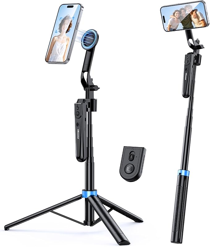 UBeesize 72” Auto Face Tracking Tripod for iPhone, MagSafe Selfie Stick with Remote, 360° Magnetic Phone Stand with Gesture Control for TikTok, Live Stream & Vlogging by UBeesize