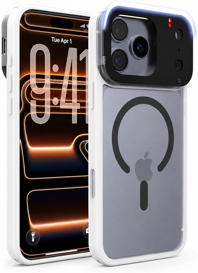 tesha Selfie Light Case for iPhone 17 Pro Max, MagSafe, Camera Detector | 2-Level LED Brightness, IR Hidden Camera Scanner, Drop Protection, Rechargeable Light Up Cover, No APP Needed for Video Vlog by tesha