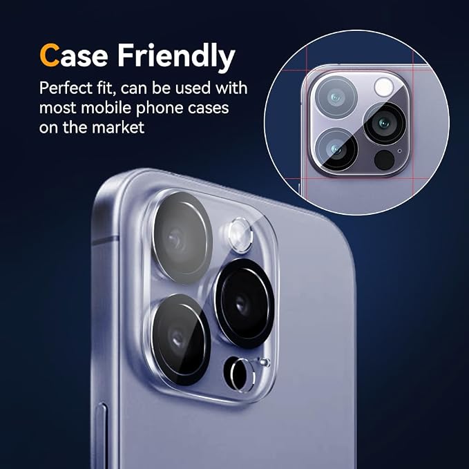 Camera Lens Protector for iPhone 15 Pro 6.1" ＆ iPhone 15 Pro Max 6.7",9H Tempered Glass，Ultra HD, Scratch Resistance Easy to Install，Case Friendly，[Does not Affect Night Shots] 3-Pack - Image 4