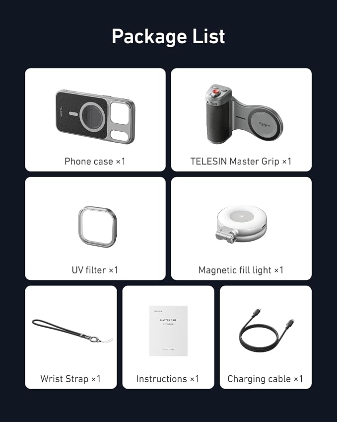 TELESIN Master Grip Universal Wireless Charging for iPhone/MagSafe | Magnetic Phone Camera Grip with C03 Selfie Light Creator Kit Built 3200mAh Battery -【Graphene Case Only For iPhone 17 Pro】 - Image 9