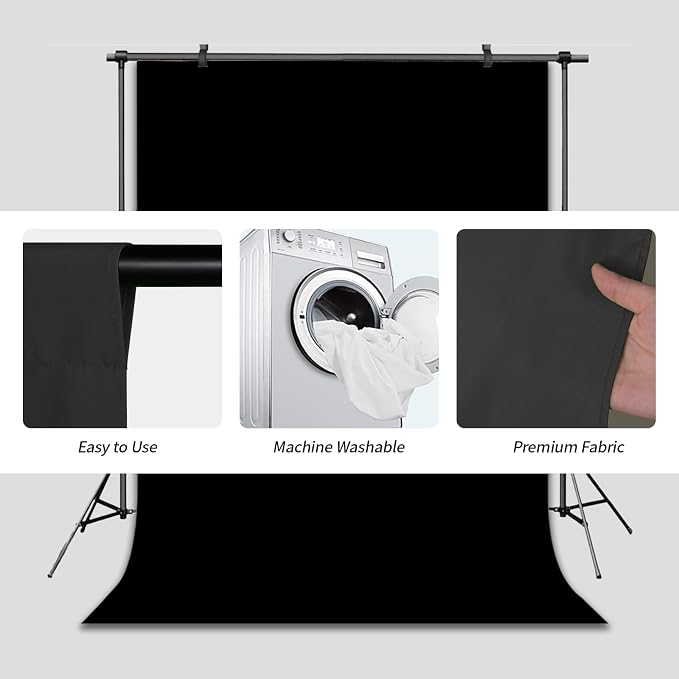 Black Photo Backdrop for Photoshoot Solid Color Background 6x9 ft | Photography Studio Photobooth Curtain for Headshot, Homestudio, Portrait, Video, Meeting, Easy to Install, Washable Fabric - Image 5