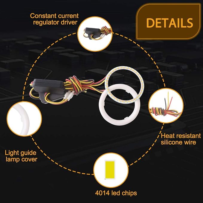 Qasim 1-Pair 70MM White+Amber Switchback 84SMD 4014 LED Car Angel Eyes Halo Ring DRL Fog Light Turn Signal Light Lamp 12V - Image 4