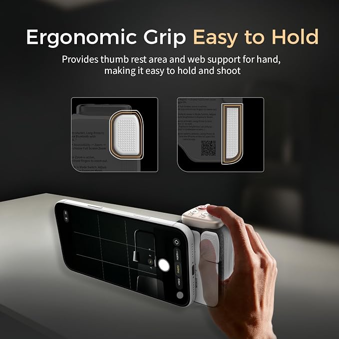 Upgraded Mag-Safe Magnetic Camera Handle Grip with Extended Magnetic Phone Mount with Carabiner & Thumb Rest, Detachable Rechargeable Shutter Remote Compatible with iPhone Pro Max for Video Calls/TK - Image 4