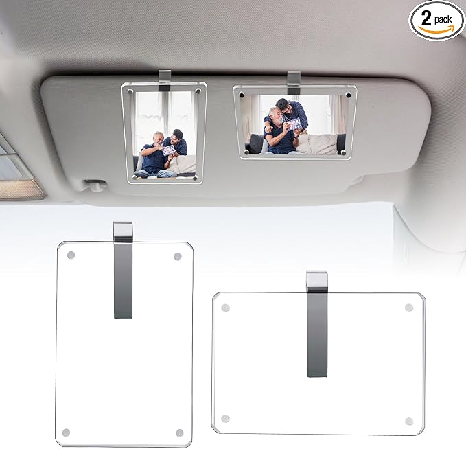 1797 Car Sun Visor Clip Photo Holders 2 Pack, Cute Personalized Gift for Dad Mom Husband Wife, Magnetic Acrylic Picture Frame fit Polaroid & Wallet Photos 4.72 x 3.15 inch by 1797