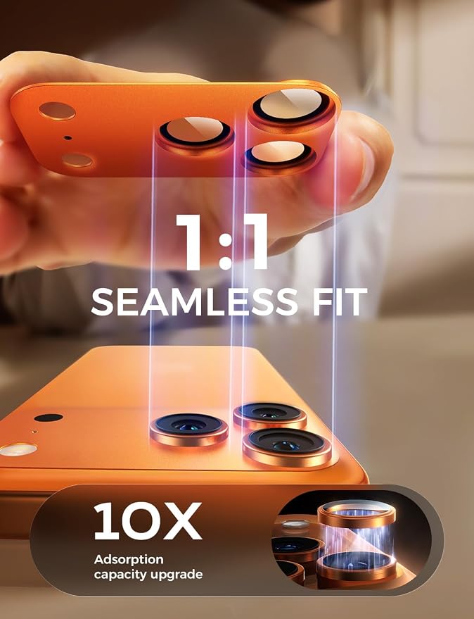 MAGIC JOHN 2 Pack Camera Lens Protector for iPhone 17 Pro 6.3 inch,Orange | Full Coverage, Metal Aluminum Alloy Camera Lens Film, HD Clear, Scratch Resistant, Case-Friendly - Image 2