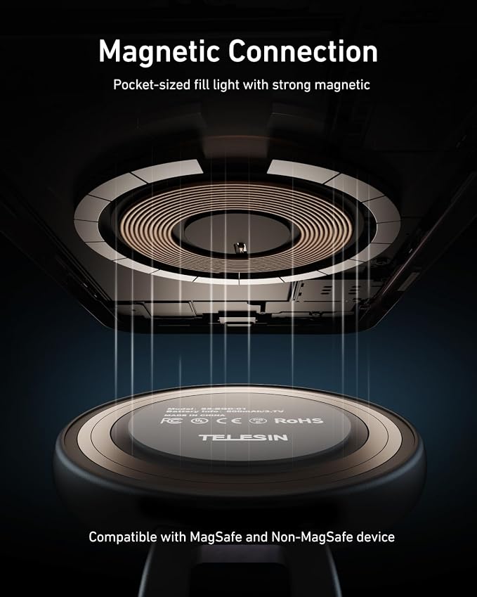 TELESIN C03 Magnetic Selfie Light, Phone Light for iPhone Magsafe | CRI97 360° LED Selfie Ring Fill Light with Mirror for Selfies/Photography/TikTok/Zoom Calls/Video Conference/YouTube - Image 5
