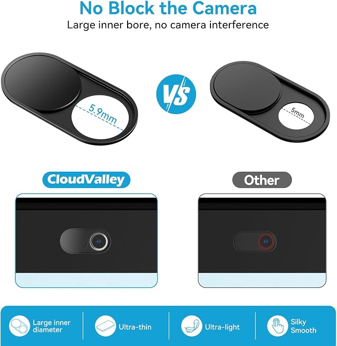 CloudValley Upgrade Webcam Camera Cover, [3-Pack] 0.023 inch Metal Camera Cover Slide | for Mac, iPad, MacBook Pro, MacBook Air, Laptops, PC/Computer, Tablets, Web Blocker Protect Your Privacy - Image 3