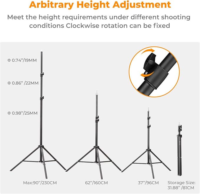 K&F CONCEPT Light Stand for Photography, 7.5ft/2.3M Extendable Tripod | Lighting Tripod with 1/4" Screw for Lighting/Strobe Light/Webcams/Cameras/Softbox, with Storage Bag, TL02 - Image 4