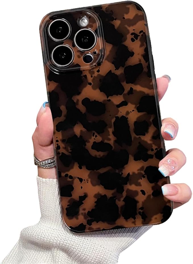 Cute Phone Case for iPhone 15 Pro Case Amber Leopard Print | Cheetah Tortoiseshell Pattern,Full Camera Protective,Slim Shockproof TPU,Aesthetic Girly Glossy Cover for Women Men-Brown by XQAGU
