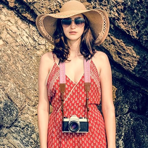 Padwa Lifestyle Speed Pink Camera Strap - 1.5" Soft Cotton Rope Weave Crazy Horse Cowhide Head Camera Straps for Photographers and All Cameras,Cute Adjustable Vintage Woven Strap for Adults & Kids - Image 3