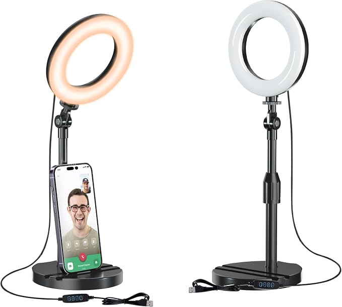 Desk Ring Light with Telescopic Stand, Travel Desktop Hola Light for Phone Selfie Laptop Zoom Video Calls Makeup Tiktok Reels Live Streaming by Mionondi