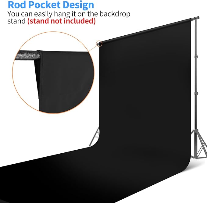 HEMMOTOP Black Backdrop, 10x12ft, Seamless Photography Background Screen | Polyester Fabric Cloth, Non Reflective, Seamless, Ideal for Photoshoot, Video Recording, Studio, Birthday, Wedding Party - Image 5