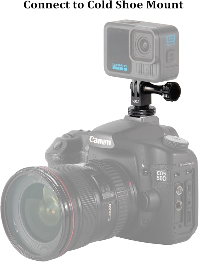 HSU Aluminum Cold Shoe Mount Adapter, 1/4”-20 Screw Hole Tripod Mount | for GoPro Hero 13/12/11/10/9/8/7/6, DJI Osmo Action AKASO, Applicable for Tripod Selfie Stick Monopod and DSLR Camera Flash - Image 2