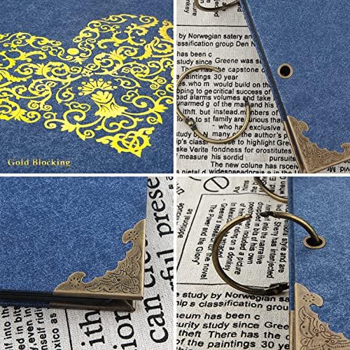 Photo Album DIY Scrapbook (10x10 inch 50 Pages Double Sided) Vintage Hardcover Three-Ring Binder Picture Booth Albums with 6 Colors 408pcs Self Adhesive Photos Corners for Memory Keep (Blue) - Image 2