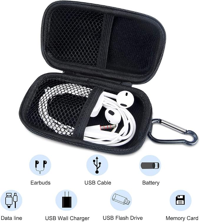 Electronic Organizer Case, Portable Clamshell Headphones Cover, Storage Bag | Storage Bag Pouch with Metal Carabiner Clip for USB Cable Charger Earphones Memory Cards U Disk Lens Filter Keys Coins, Blue - Image 2
