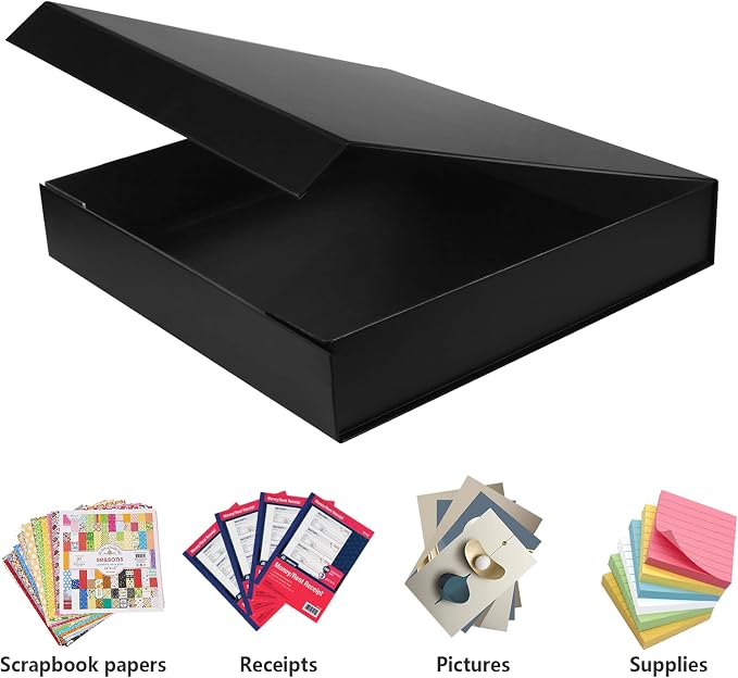 Harhana 12x12 Scrapbook Storage Box for Scrapbooks, Papers and Supplies, Odor Free, Solid Black, 4 Pack - Image 7