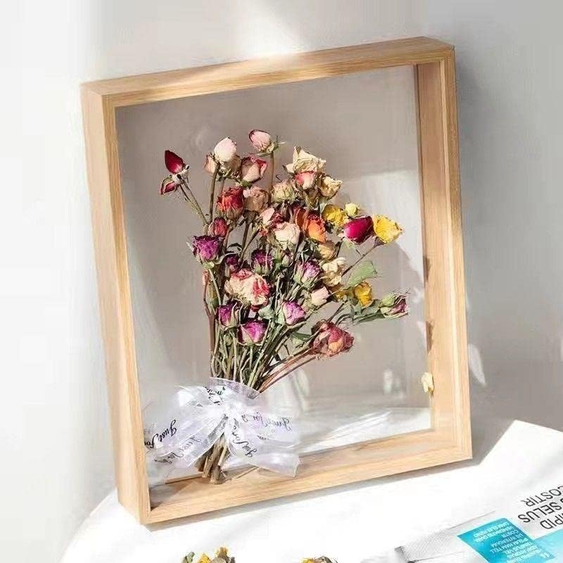 JOSON Wooden Dried Flower Photo Frame Dried Flower Display Stand Decorative Floating Photo Frame（8 * 12''- primary colo - Image 2