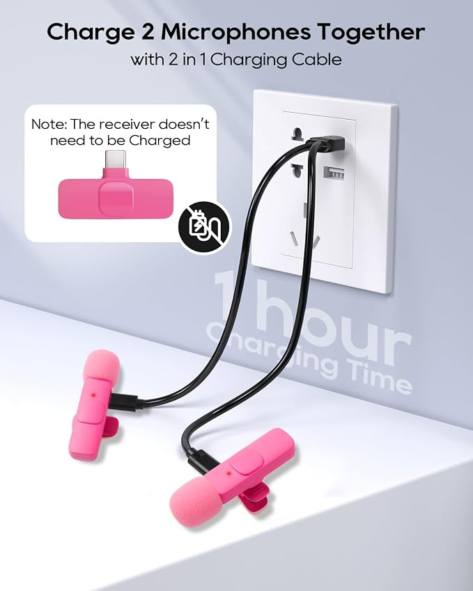 Mini Microphone for iphone Android Phone Tablet ipad PC, Usb C Wireless Lavalier Mic for Video Recording Vlogging Youtube Tiktok Podcast Interview content creators, Type C Tiny Microphones Rose Pink - Image 2