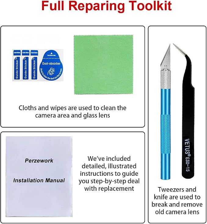 2 Set Back Rear Camera Lens Glass Replacement for iPhone 15 Pro with Reparing Toolkit - Image 7