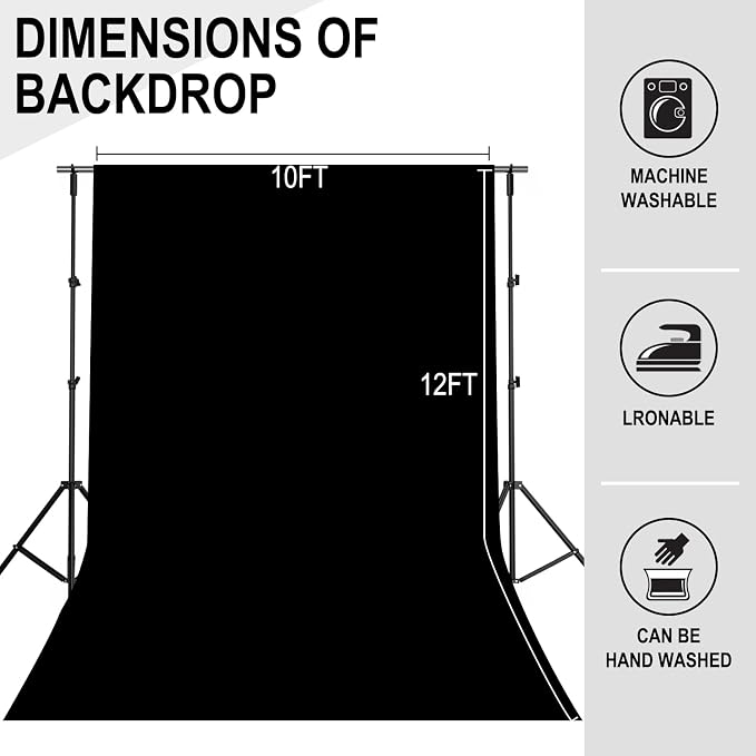 GFCC 10FTx12FT Black Backdrop Background for Photography Photoshoot | Non-Reflective, Polyester, Easy Hang, Multipurpose Screen for Studio Photo Booth, Video Recording, Portrait, Halloween - Image 4