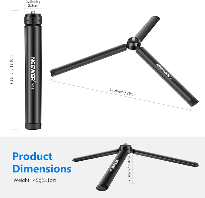 NEEWER Mini Metal Tripod, Table Stand, Desktop Compact Tripod Compatible with Crane M2, Smooth Q2, Gimbal Grip Stabilizer and All Cameras - Image 2