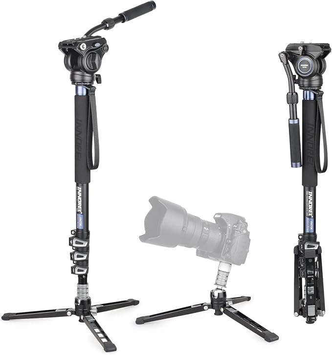 Professional Video Monopod Kit-INNOREL VM70K Including CNC Aluminum Fluid Head, Removable Tripod Base and Flexible Monopod Stand for DSLR,Telescopic,Camera,Camcorders (VM70K) by INNOREL