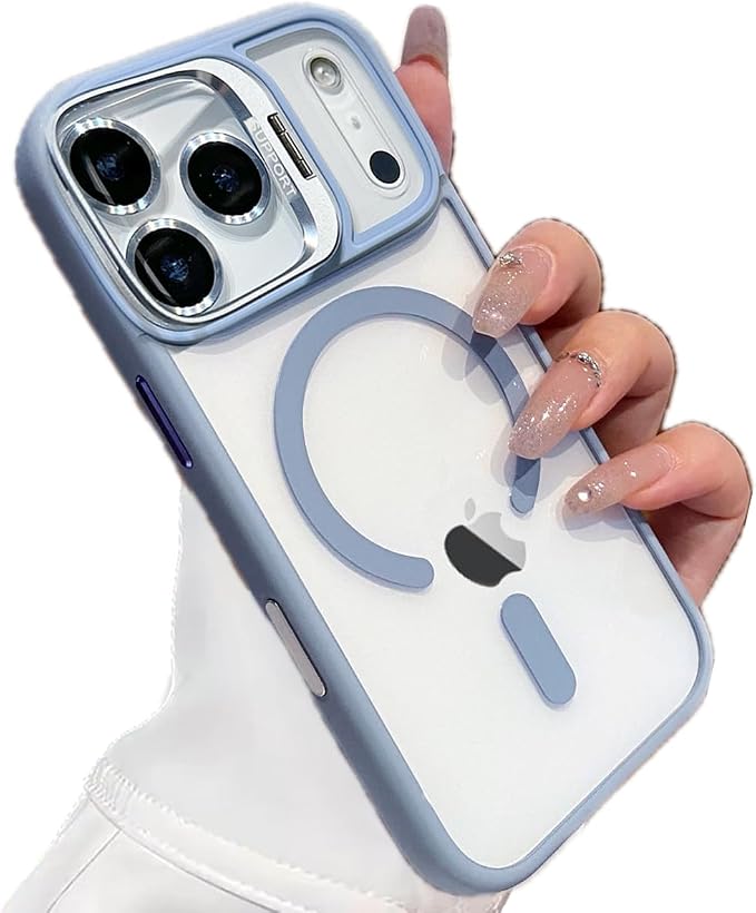 for iPhone 17 Pro Max Magnetic Case with Kickstand, [Compatible with MagSafe] Built in Stash Stand Clear Shockproof Soft Cover Camera Lens Protection Case for iPhone 17 Pro Max 6.9", Blue by Unknown
