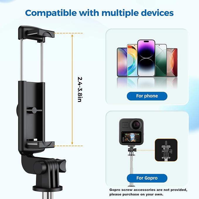 Selfie Stick Tripod, Retractable Selfie Stick Tripod with Wireless Remote Control, for Photograph, Live Streaming, Video Recording, Compatible with Android, iPhone and More - Image 4