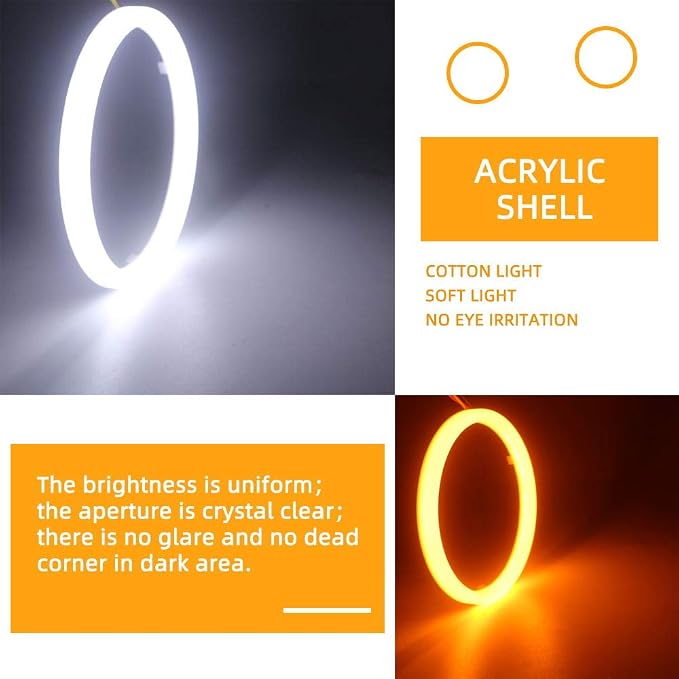 Qasim 1-Pair 120MM White+Amber Switchback 144SMD 4014 LED Halo Ring Angel Eyes Fog Warning Lights 12V - Image 6