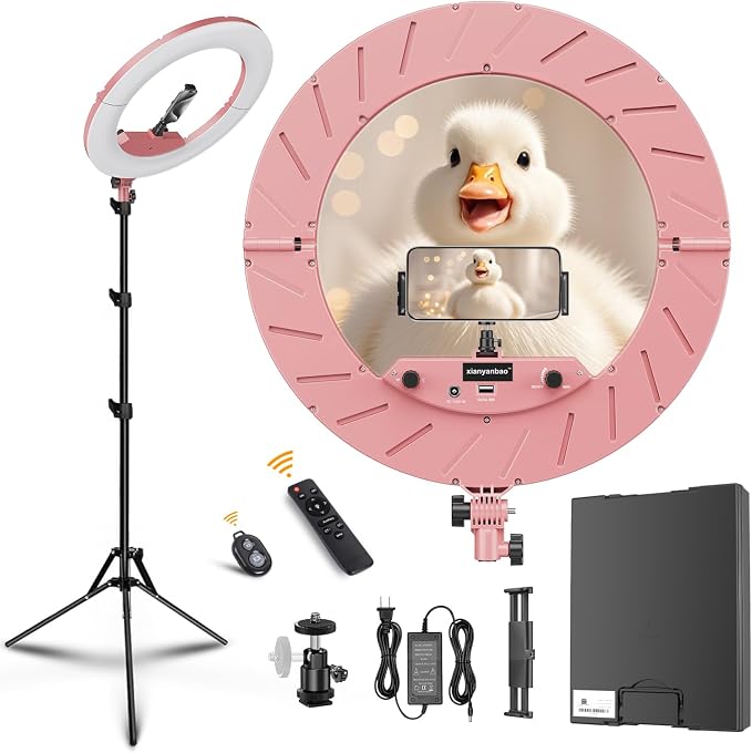 18 Inch Ring Light Kit, 55W6700k Dimmable LED Light, Tripod Stand, Remote Controller,Box,CRI95(Pink) by xianyanbao