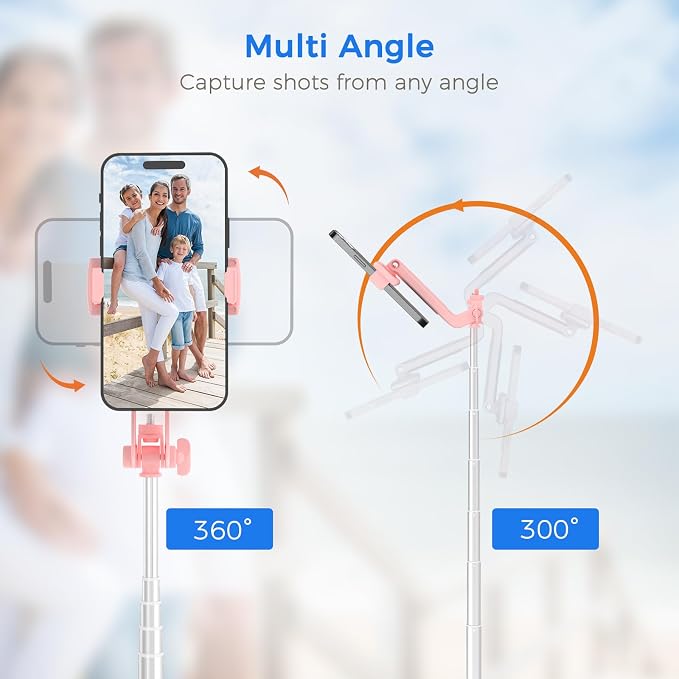 Selfie Stick Tripod for Phone with Remote Control & Holder, 63 Inch, Pink | Extendable Selfie Stick Travel for iPhone, iPhone Tripod for Video Recording - Image 4